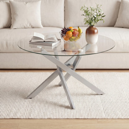 Round Glass Coffee Table, Tempered Glass Top, Silver Coffee Tables at Gallery Canada