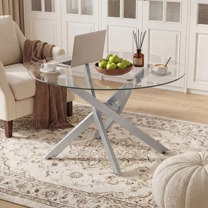 Round Glass Coffee Table, Tempered Glass Top, Silver Coffee Tables at Gallery Canada