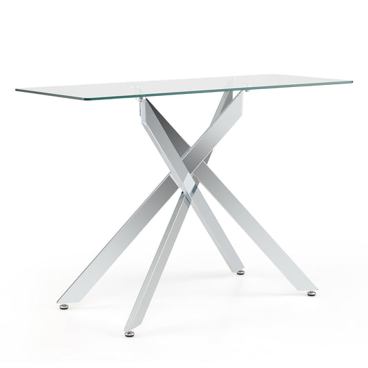 Modern Glass Console Table, Clear Tempered Glass Top, Silver Console Tables Silver at Gallery Canada