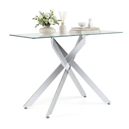 Modern Glass Console Table, Clear Tempered Glass Top, Silver Console Tables at Gallery Canada