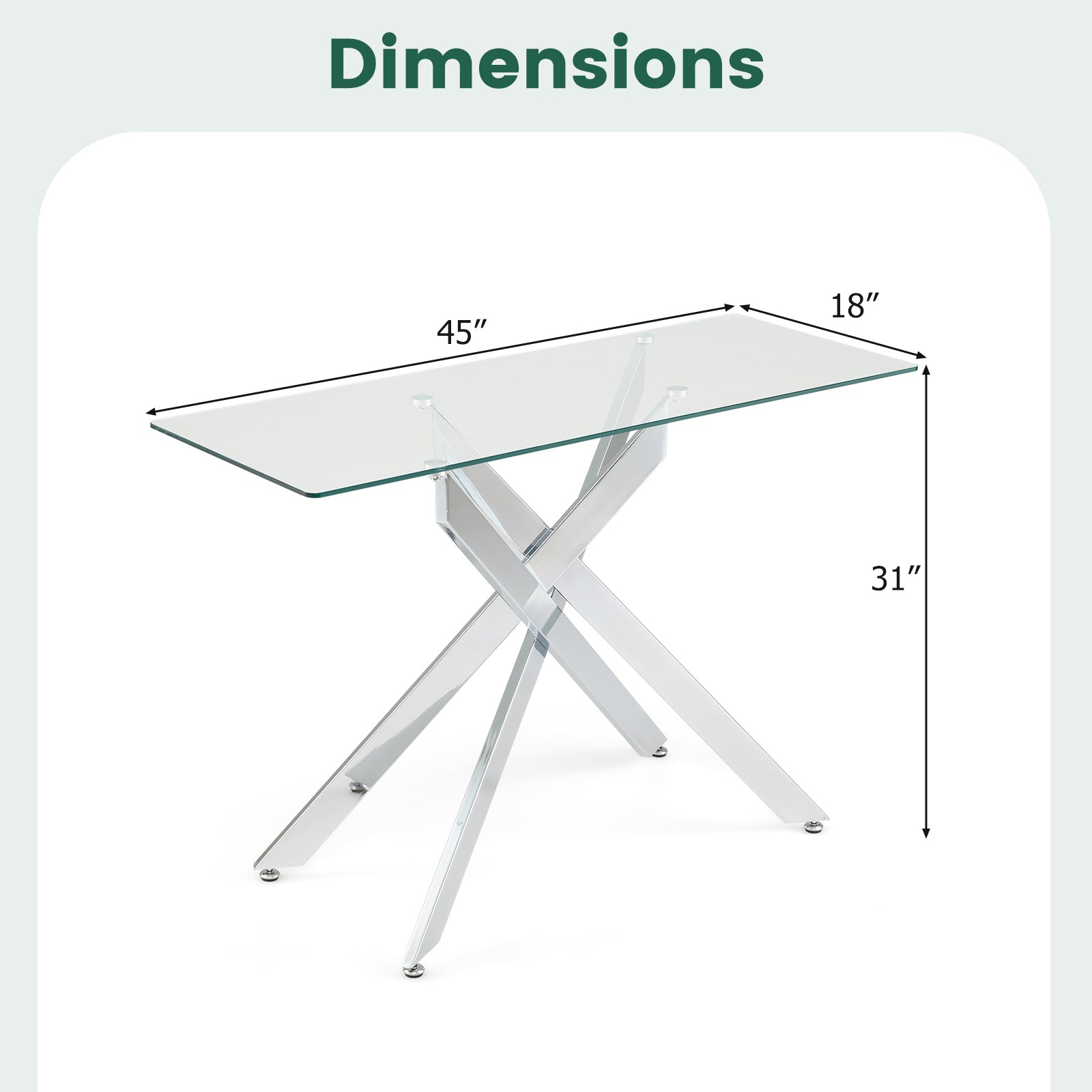 Modern Glass Console Table, Clear Tempered Glass Top, Silver Console Tables at Gallery Canada