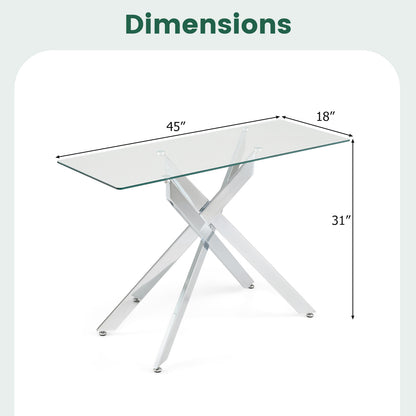 Modern Glass Console Table, Clear Tempered Glass Top, Silver Console Tables at Gallery Canada