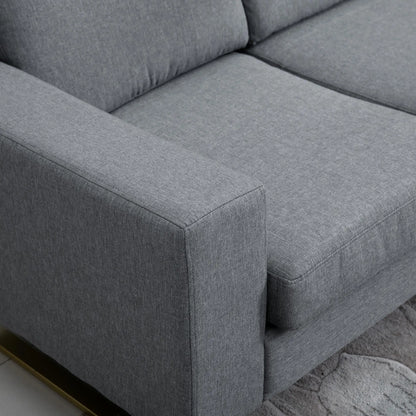 3 Seater Sofa, Linen Upholstered, Steel Leg, Wide Armrest, Grey 3-Seater Sofas at Gallery Canada