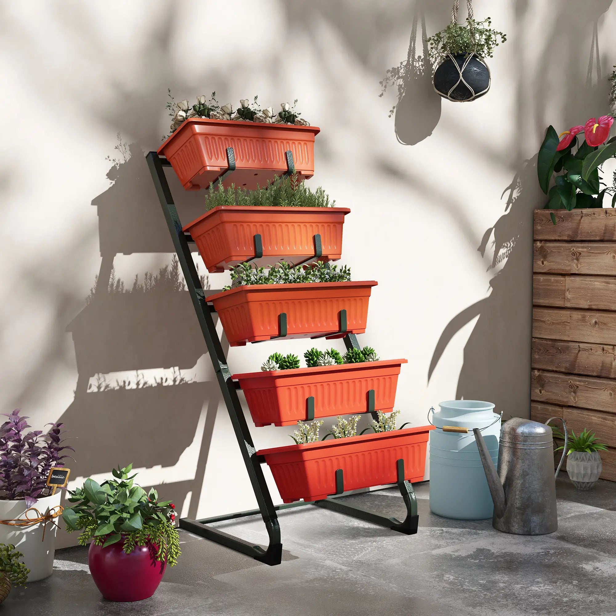 5-Tier Vertical Garden Planter, 5 Container Boxes, Outdoor Plant Stand, Red Plant Stands at Gallery Canada