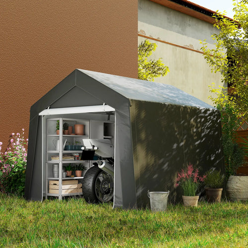 10' x 10' Outdoor Storage Shed, Portable Garage, Dark Grey