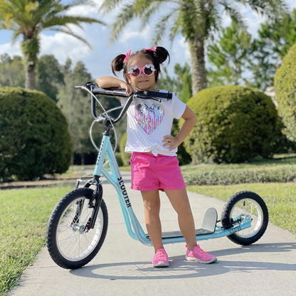 Youth Kick Scooter, Adjustable Handlebar, 16'' Inflatable Wheel, Blue Scooters at Gallery Canada