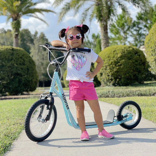 Youth Kick Scooter, Adjustable Handlebar, 16'' Inflatable Wheel, Blue