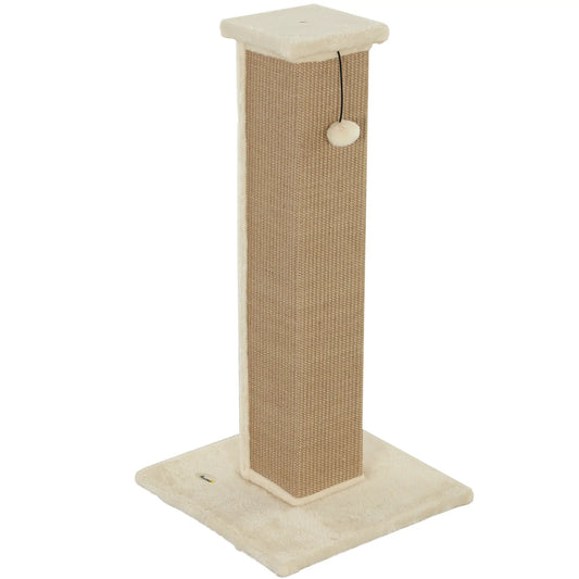 32" Tall Cat Scratching Post, Sisal Scratcher with Hanging Ball, Beige Cat Posts Beige at Gallery Canada