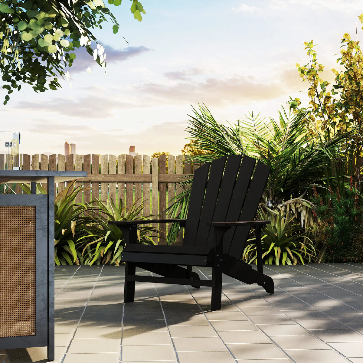 Wood Adirondack Chair, Outdoor Patio Chair, Slatted Design, Black Patio Chairs at Gallery Canada