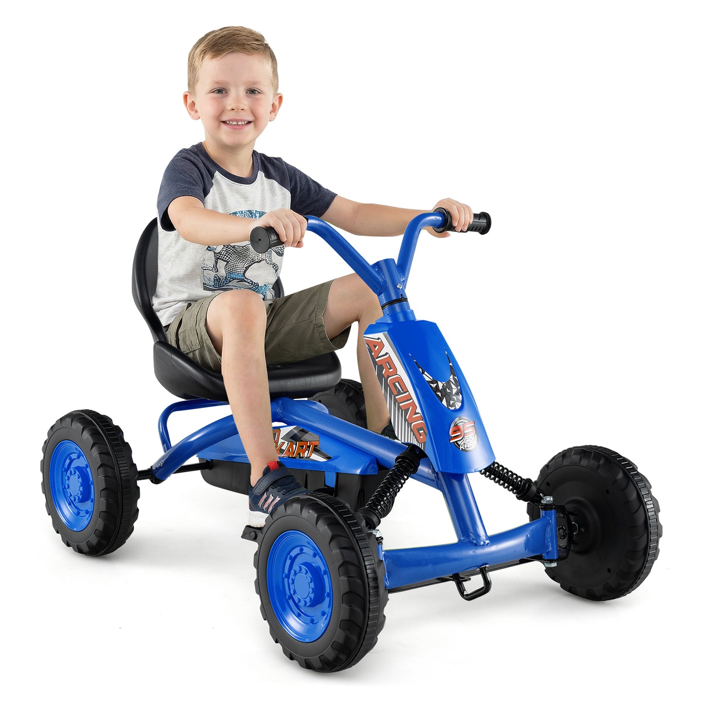 Go Kart for Kids 4 Wheel with Steering Handlebars and Adjustable Seat, Navy Push & Pedal Ride On Toys at Gallery Canada