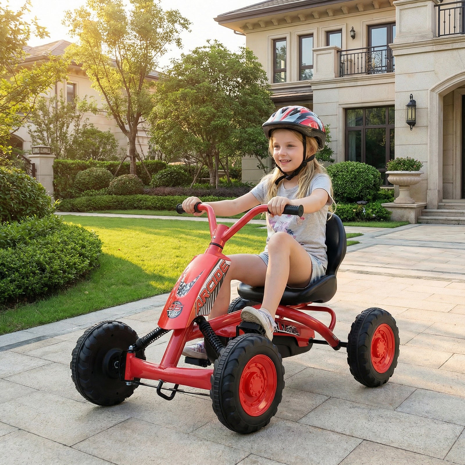 Go Kart for Kids 4 Wheel with Steering Handlebars and Adjustable Seat, Red Push & Pedal Ride On Toys at Gallery Canada