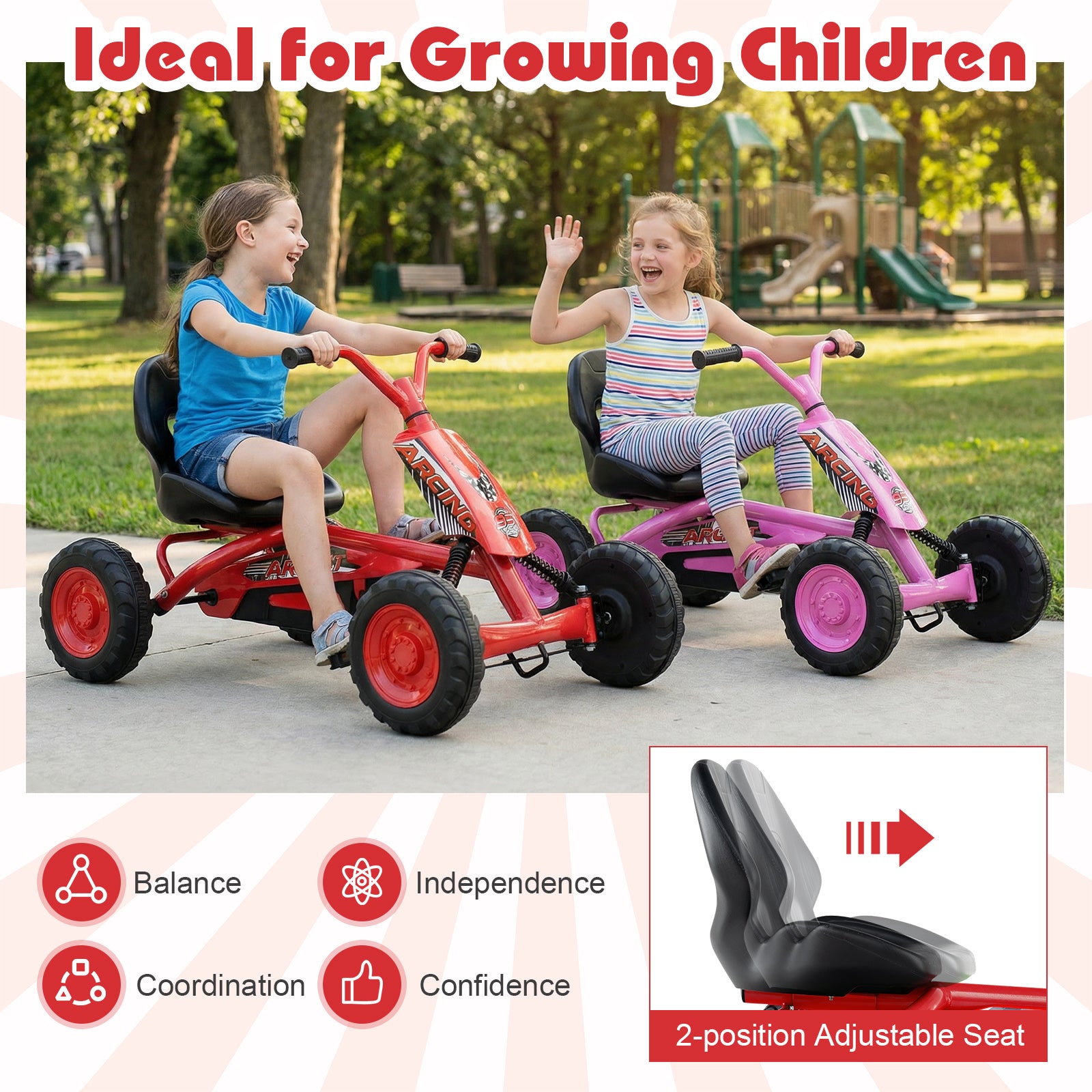 Go Kart for Kids 4 Wheel with Steering Handlebars and Adjustable Seat, Red Push & Pedal Ride On Toys at Gallery Canada