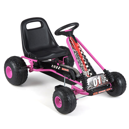 Go Kart for Kids 4 Wheels Pedal with Adjustable Seat and Multi-Terrain Wheels, Pink Push & Pedal Ride On Toys at Gallery Canada