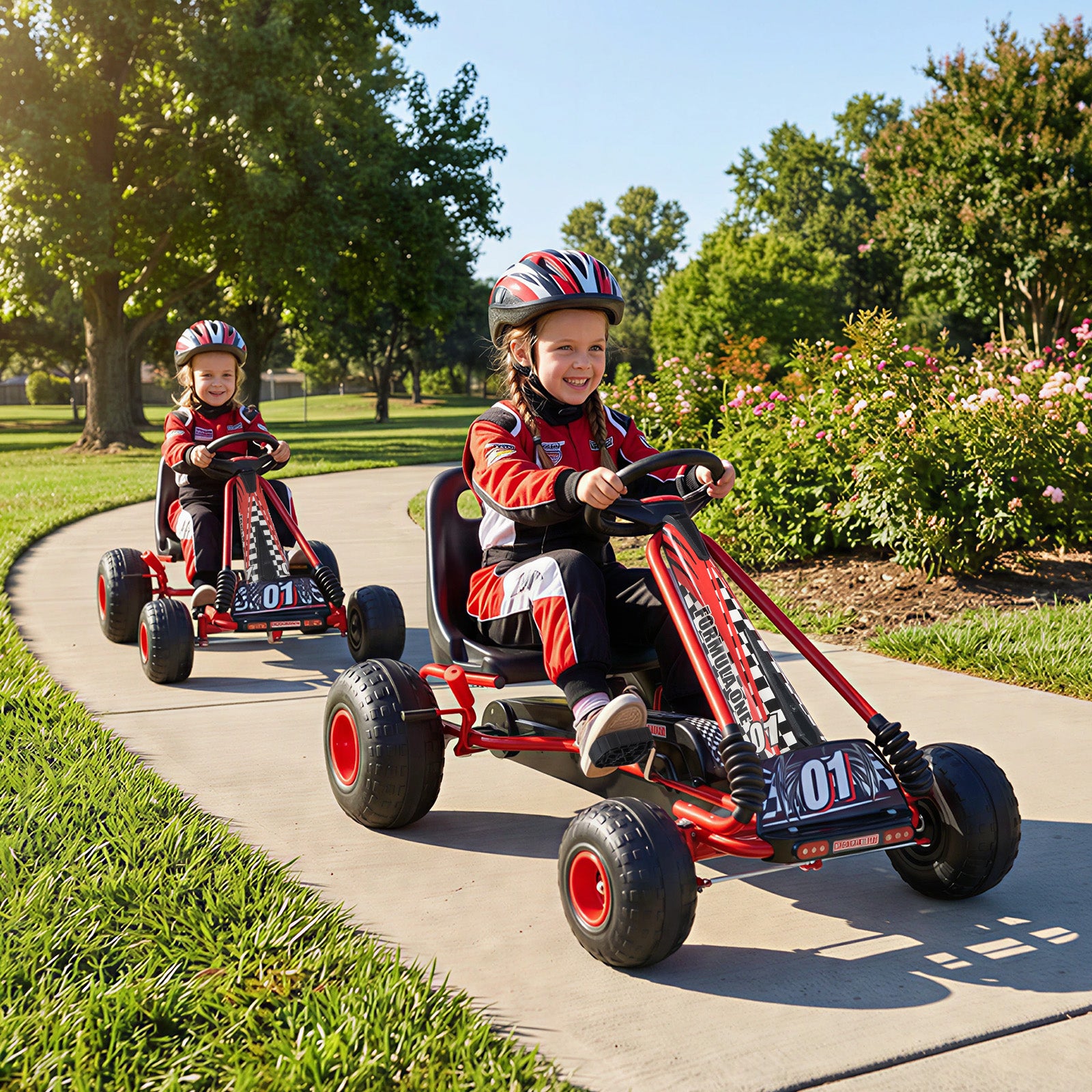 Go Kart for Kids 4 Wheels Pedal with Adjustable Seat and Multi-Terrain Wheels, Red Push & Pedal Ride On Toys at Gallery Canada