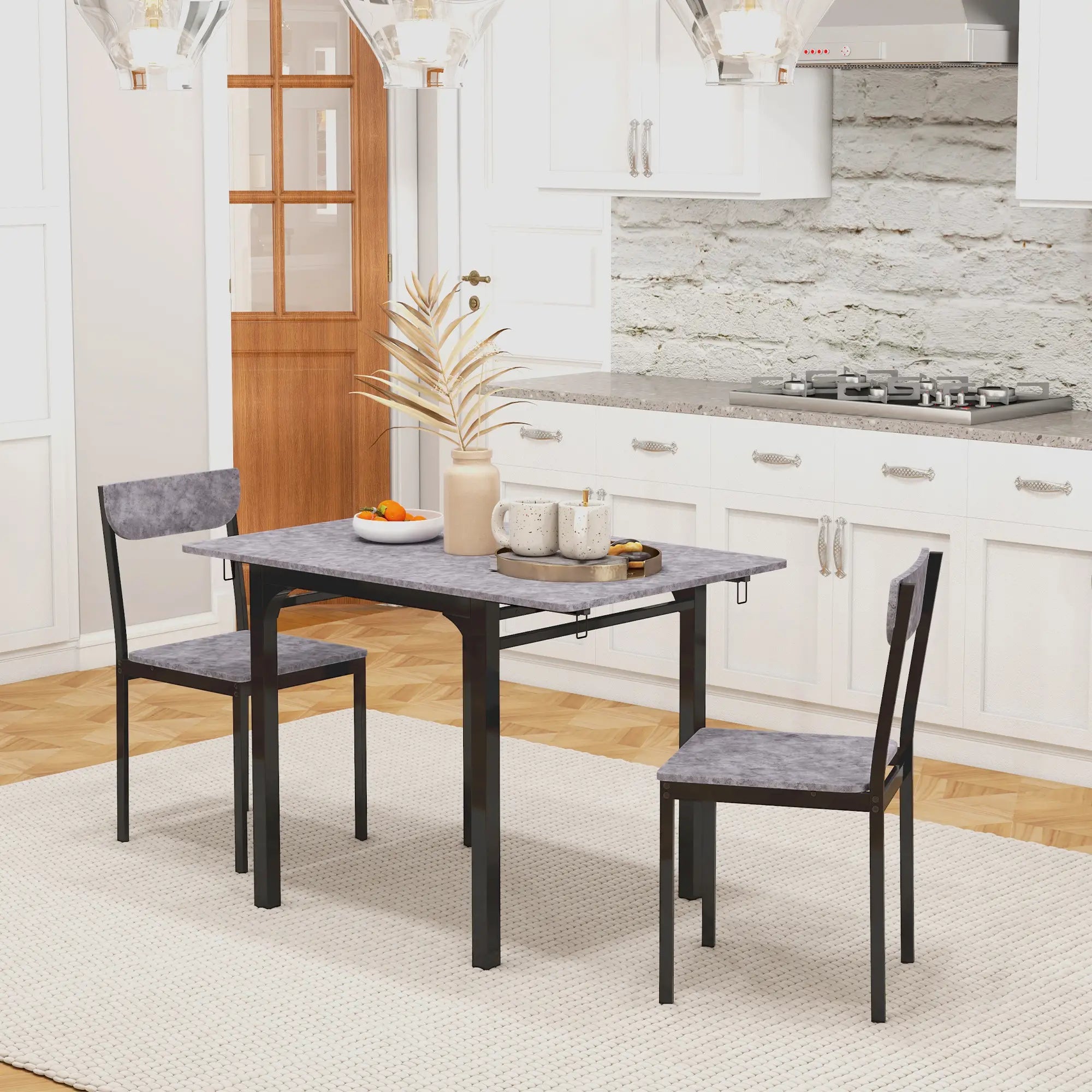 Foldable Dining Table Set for 2, Drop-Leaf Kitchen Table with 2 Chairs Bar Sets at Gallery Canada