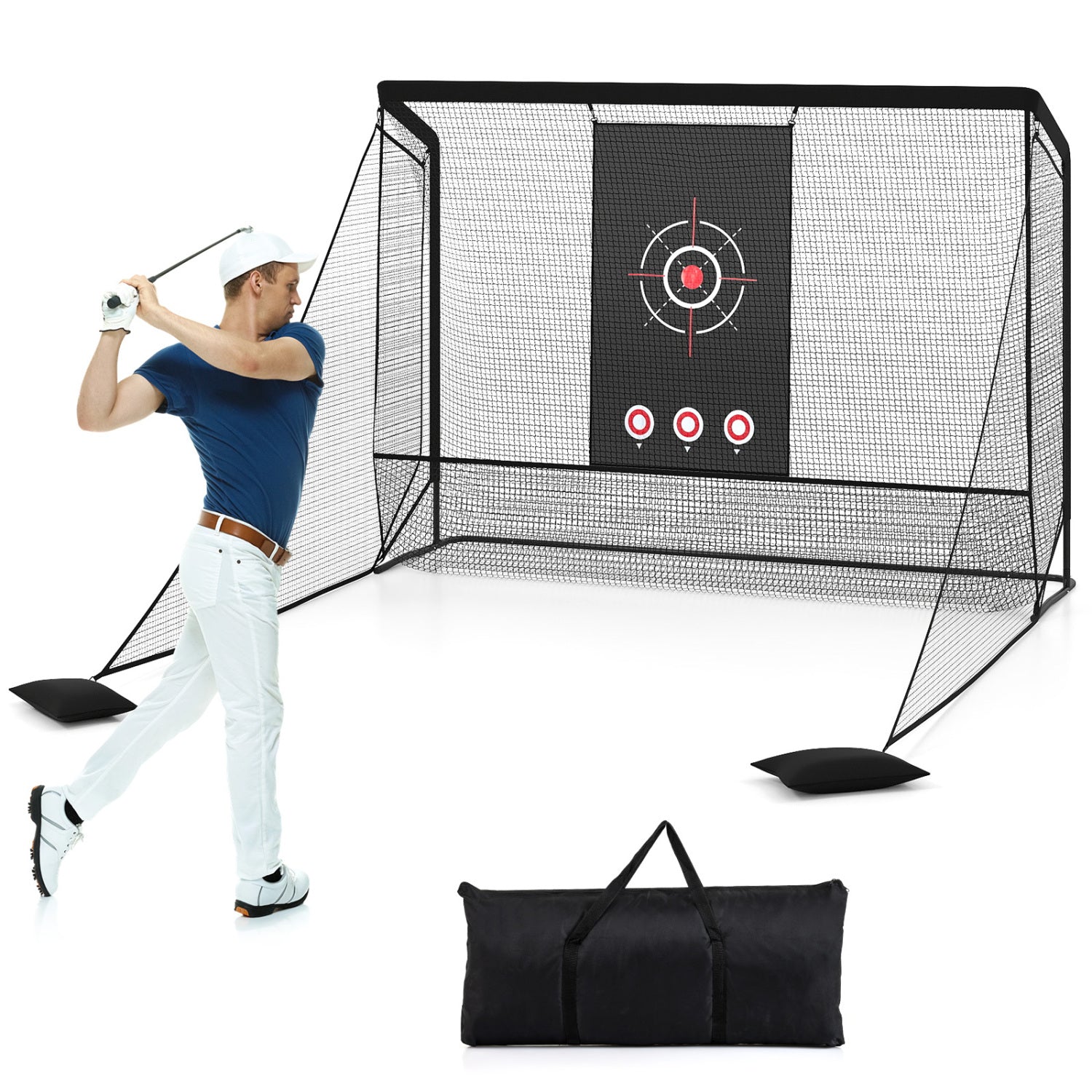 Golf Practice Hitting Net Cage, Dual Side Barriers, Target Cloth, Metal Frame Golf Black at Gallery Canada