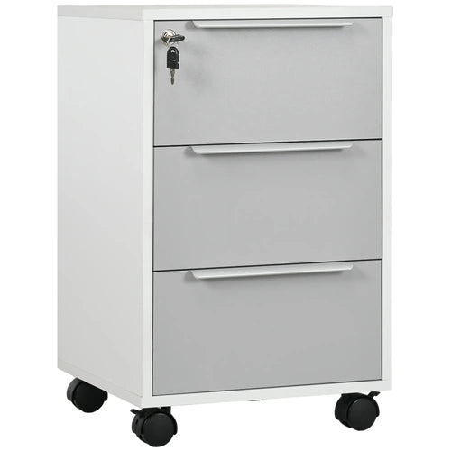 3 Drawer File Cabinet with Wheels, Vertical, Lock, Grey