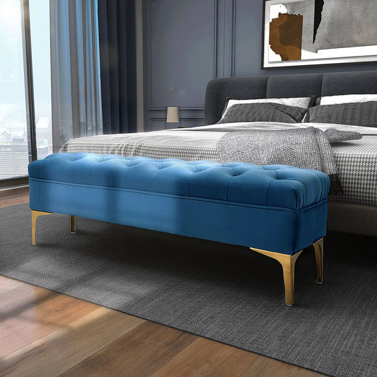 Upholstered Bed Bench With Button Tufted, For Living Room, Blue Storage Ottomans & Benches Blue at Gallery Canada