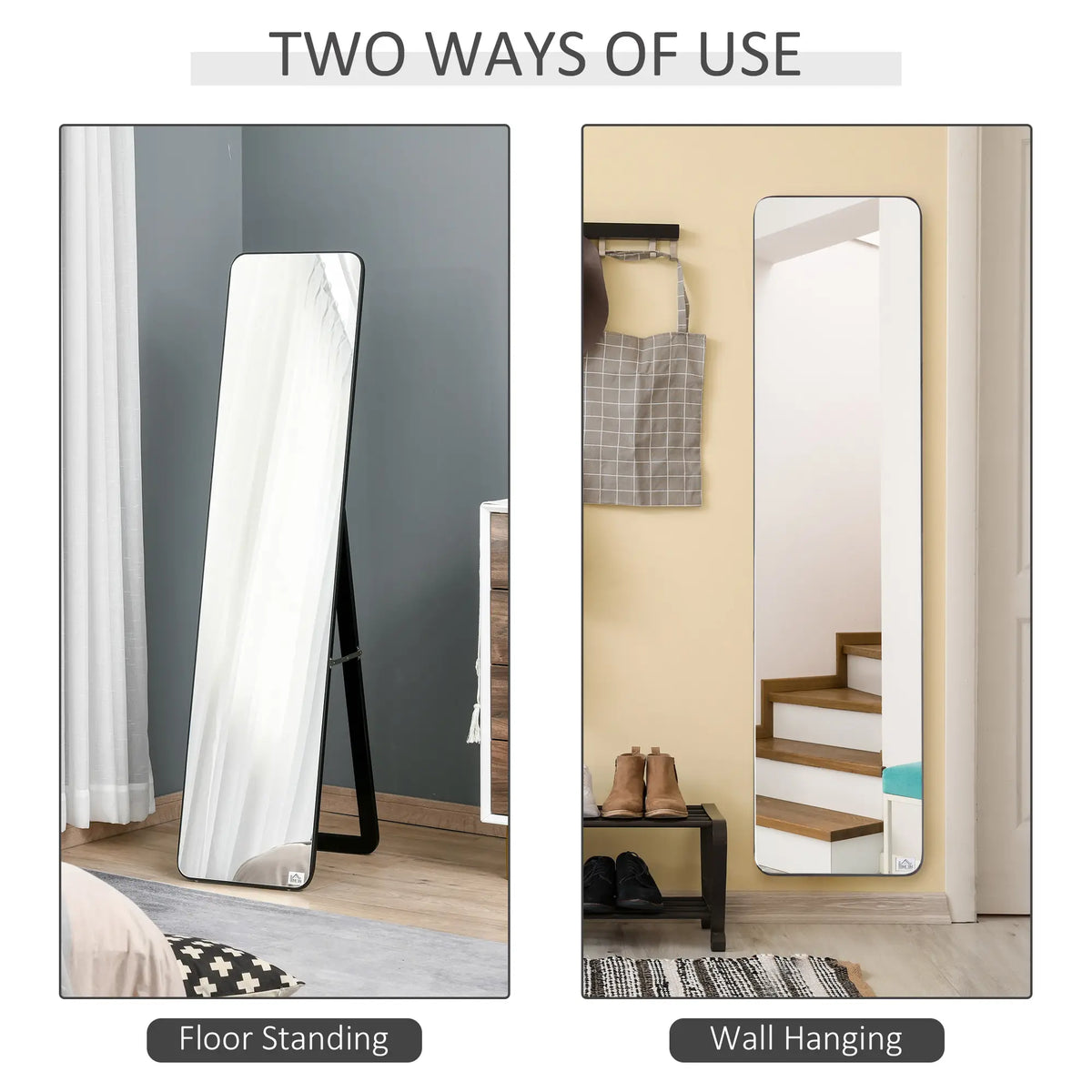 Full Length Mirror, Free Standing, Wood Frame, 15" x 61", Black Full Length Mirrors at Gallery Canada