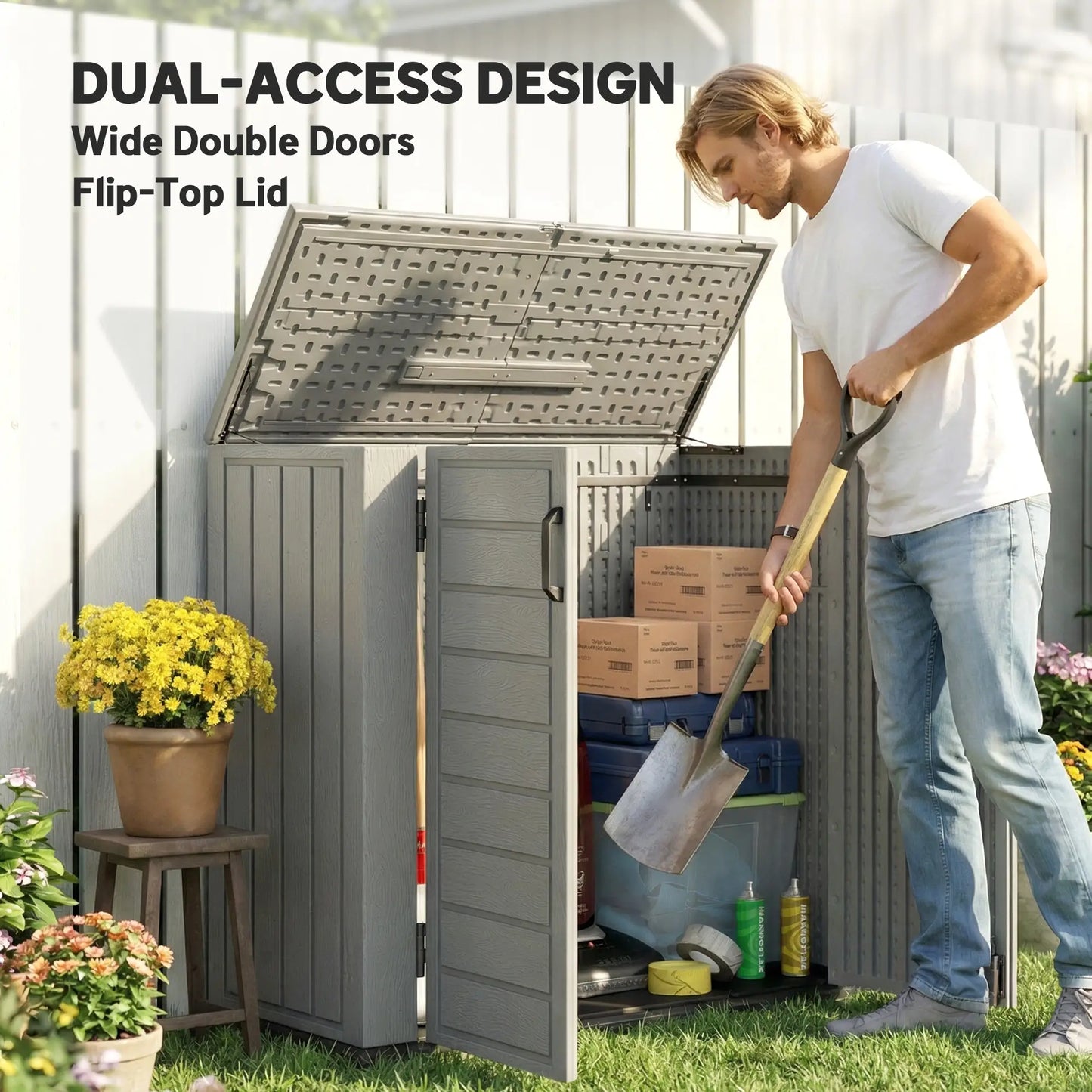 33 Cu.ft Plastic Outdoor Storage Shed, Lockable Doors, Light Grey Outdoor Storage Cabinet at Gallery Canada