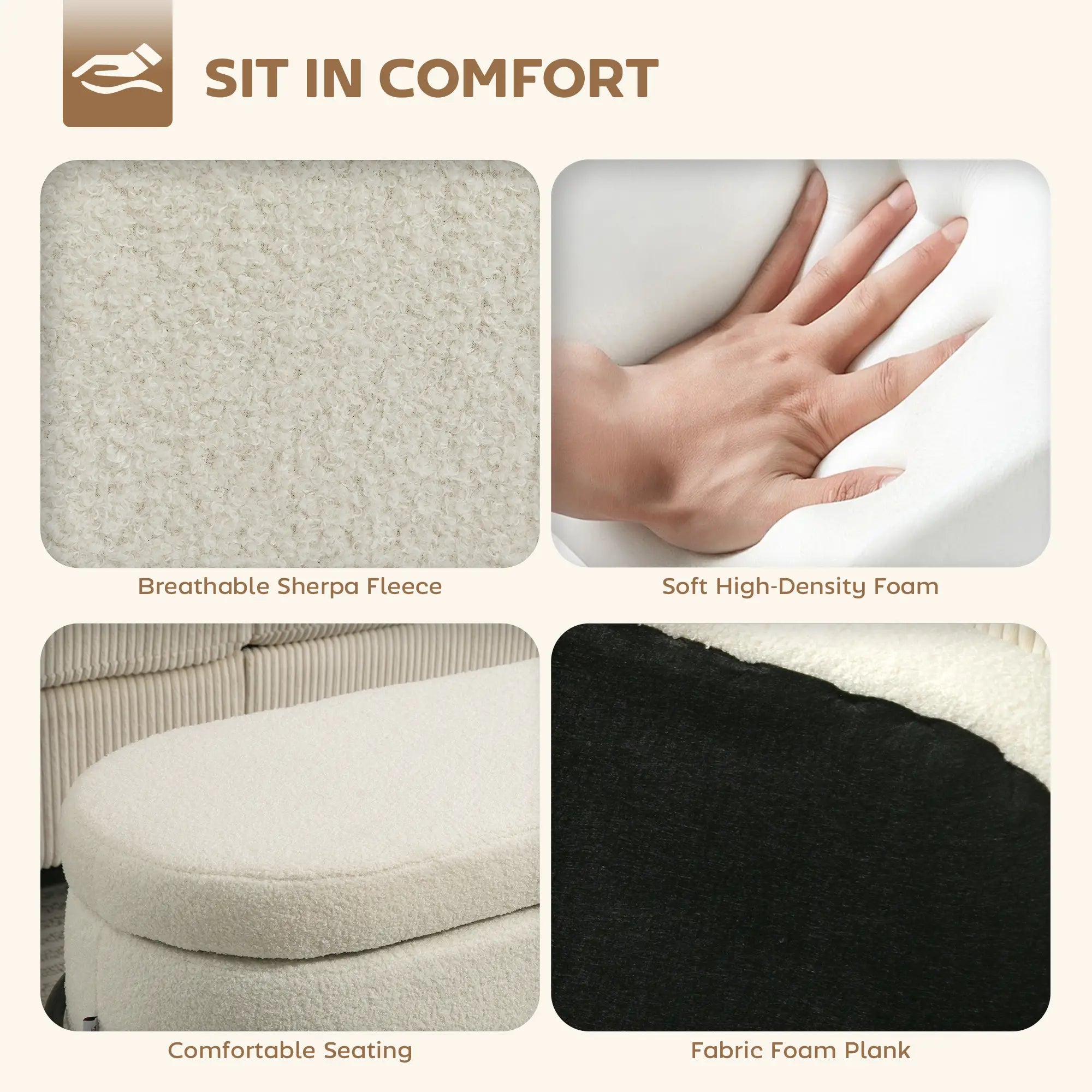 45 Inches Storage Ottoman with Lift-Up Lid, Cream White Storage Ottomans & Benches at Gallery Canada