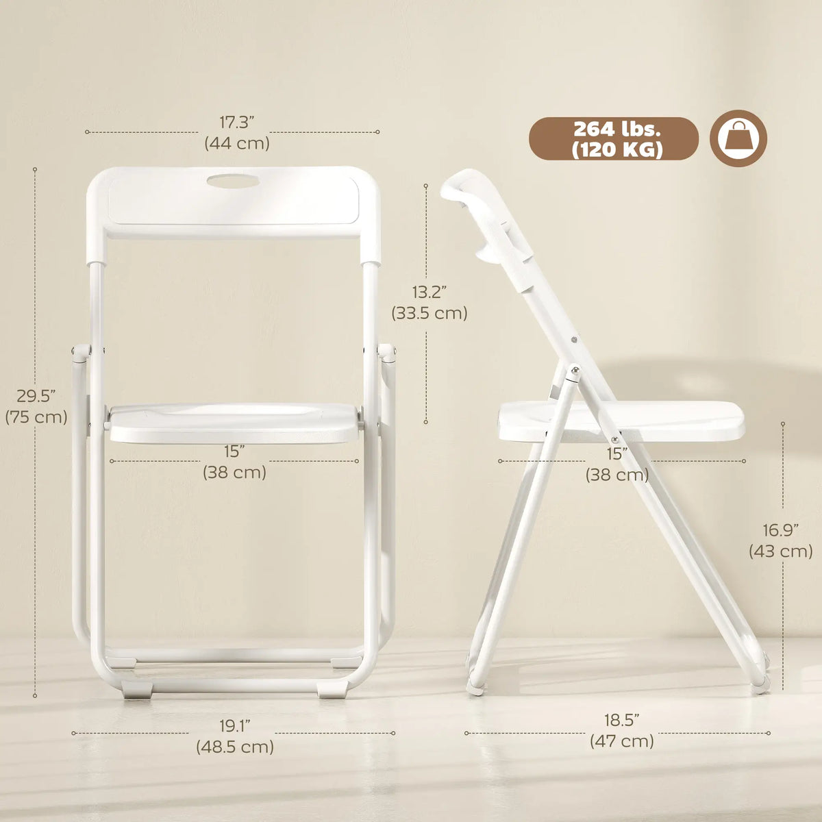 Folding Chairs 6 Pack, Plastic with Steel Frame, White Dining Chairs at Gallery Canada