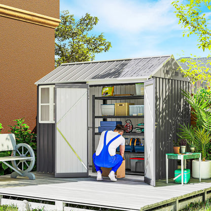 8.5' x 5.5' Metal Garden Shed, Outdoor Storage, Lockable Door, Light Grey Sheds at Gallery Canada