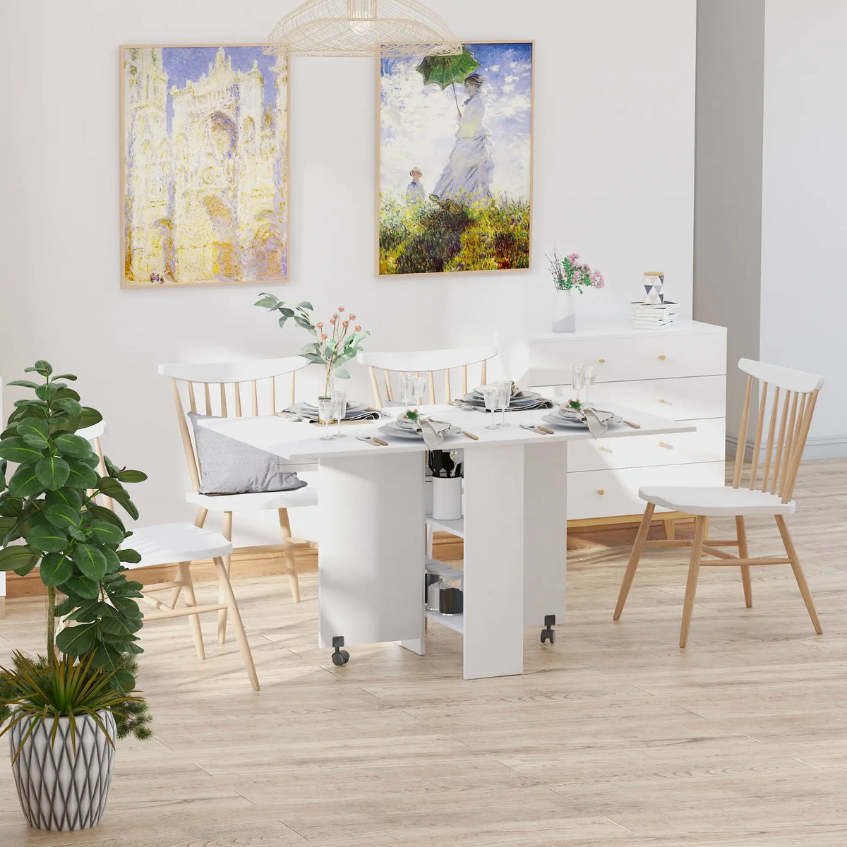 Extendable Dining Table, Collapsible w/ 2-Tier Shelves, Rolling Casters, White Bar Tables & Dining Tables at Gallery Canada