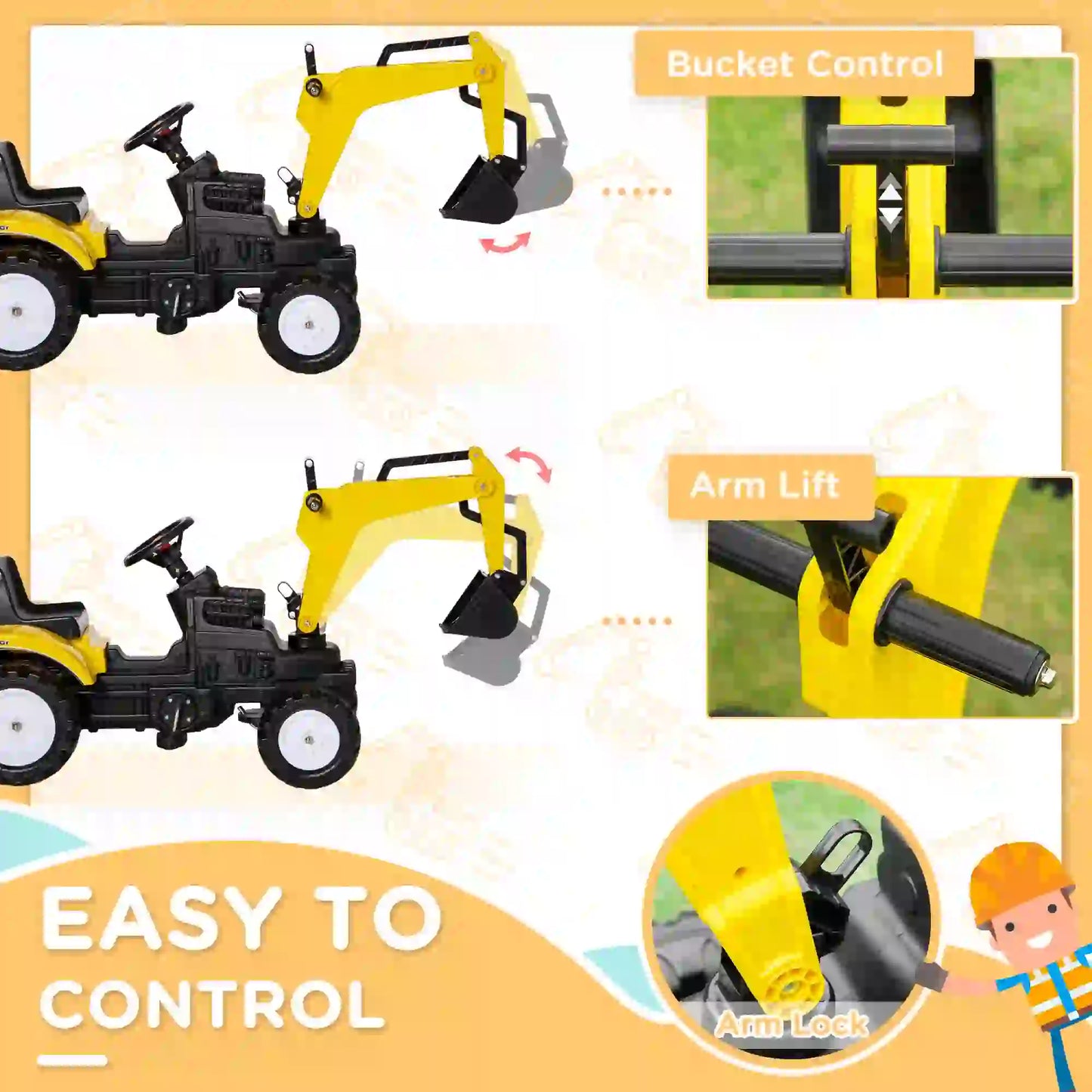 Kids Ride on Tractor, Pedal Excavator Toy for 3 Year Old, Yellow Toy Excavators at Gallery Canada