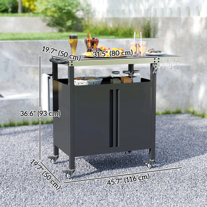 Outdoor Grill Cart Table With Foldable Side Table, 45.7"x19.7", Black Outdoor Grill Carts at Gallery Canada