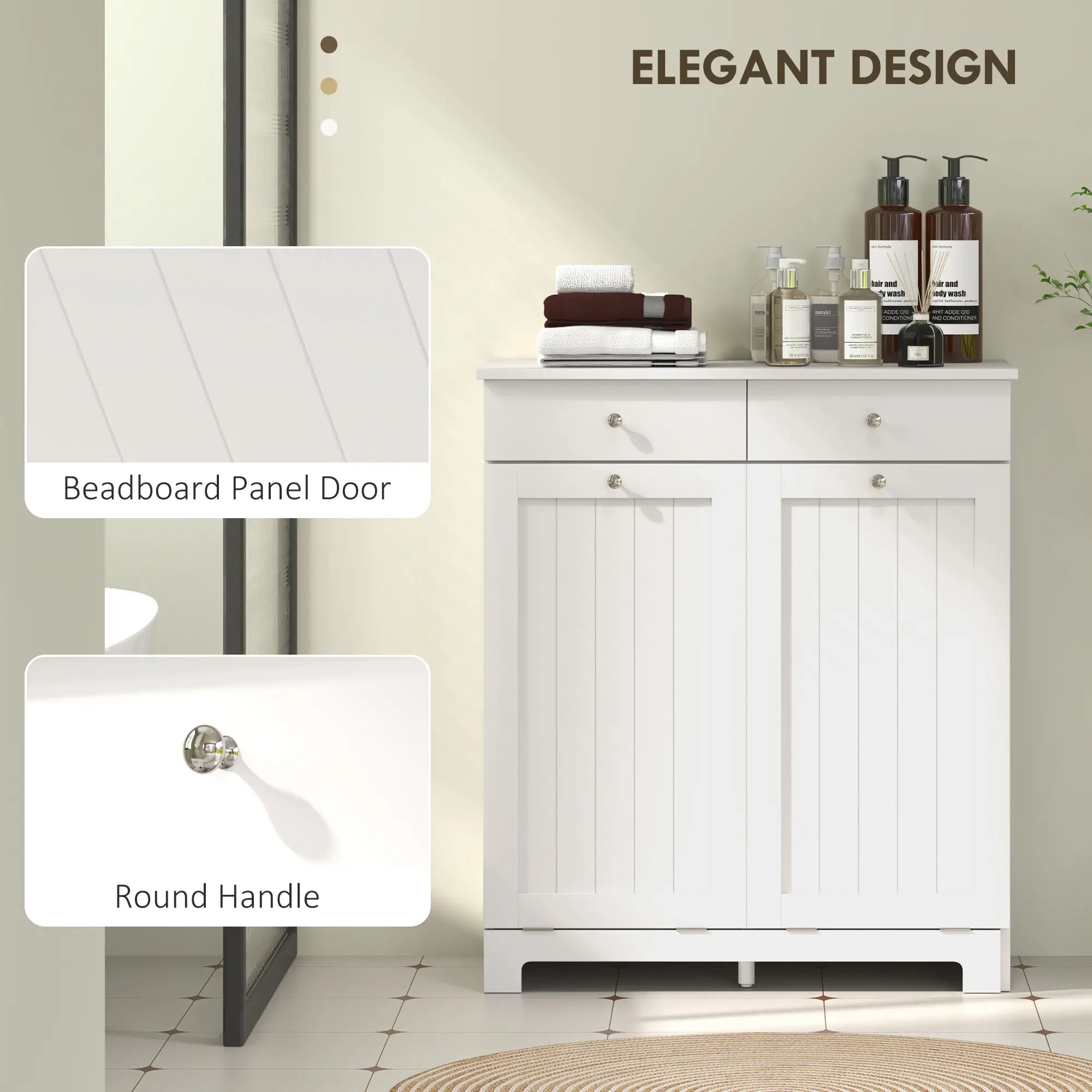 Laundry Cabinet, Tilt Out Hamper with 2 Baskets, 2 Drawers, White Bathroom Cabinets at Gallery Canada