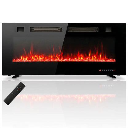 42" Electric Fireplace, Ultra-Thin Recessed, Wall Mounted, Black, Black Electric Fireplaces at Gallery Canada