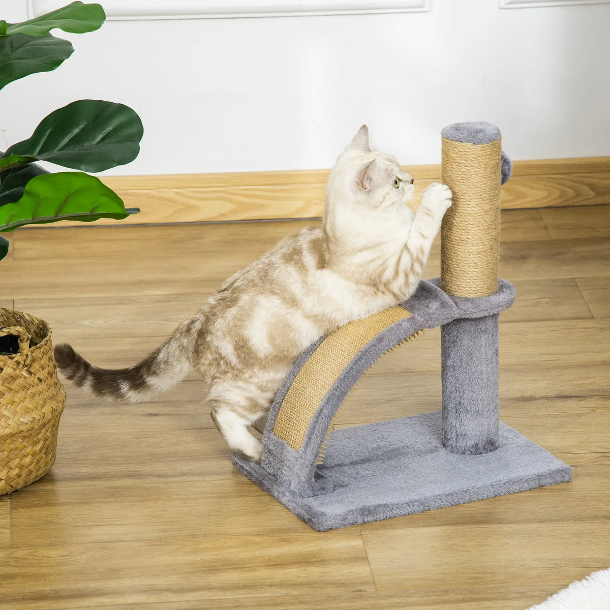 17" Small Cat Tree, Jute Scratching Post, Curved Board, Dangling Ball, Grey Cat Trees at Gallery Canada