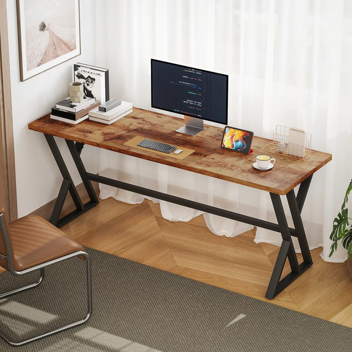 71" Computer Desk, Industrial Writing Table, Rustic Brown Writing Desks at Gallery Canada