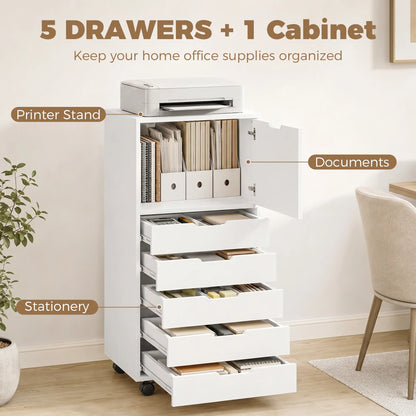Mobile File Cabinet, 5 Drawers, White Office Cabinets & Cupboards at Gallery Canada