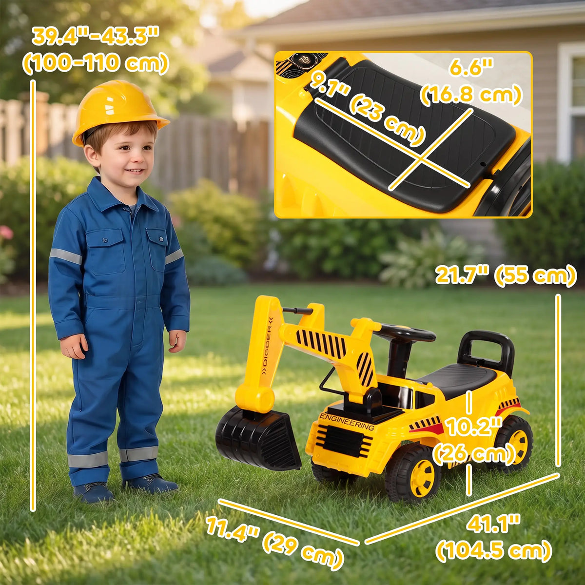 Kids Ride On Excavator Toy, Yellow Construction Digger, Helmet, Yellow Toy Excavators at Gallery Canada