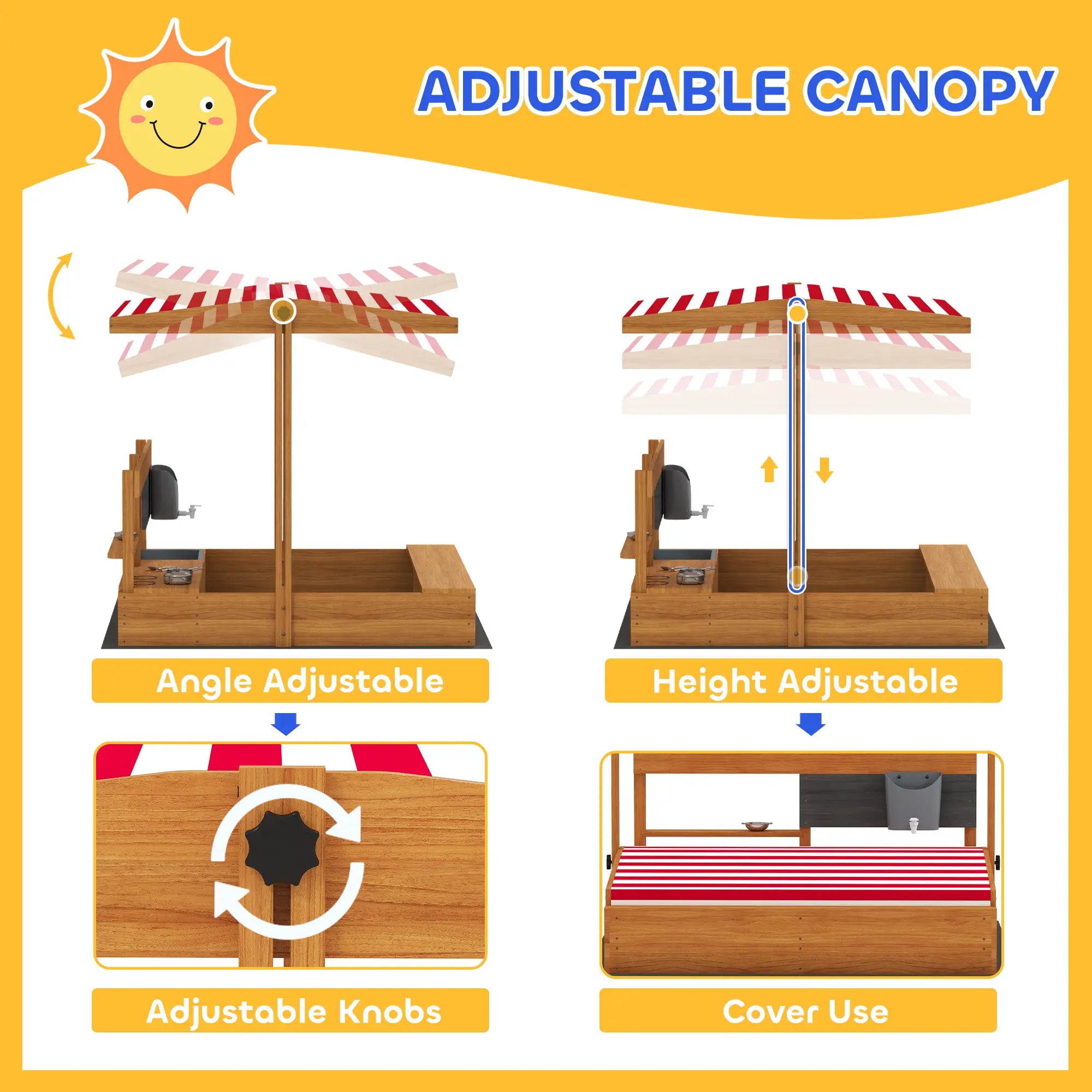 Kids Sandbox with Cover, Wooden Sand Box with Seat, Storage, 3-7 Years, Red Sandboxes & Accessories at Gallery Canada