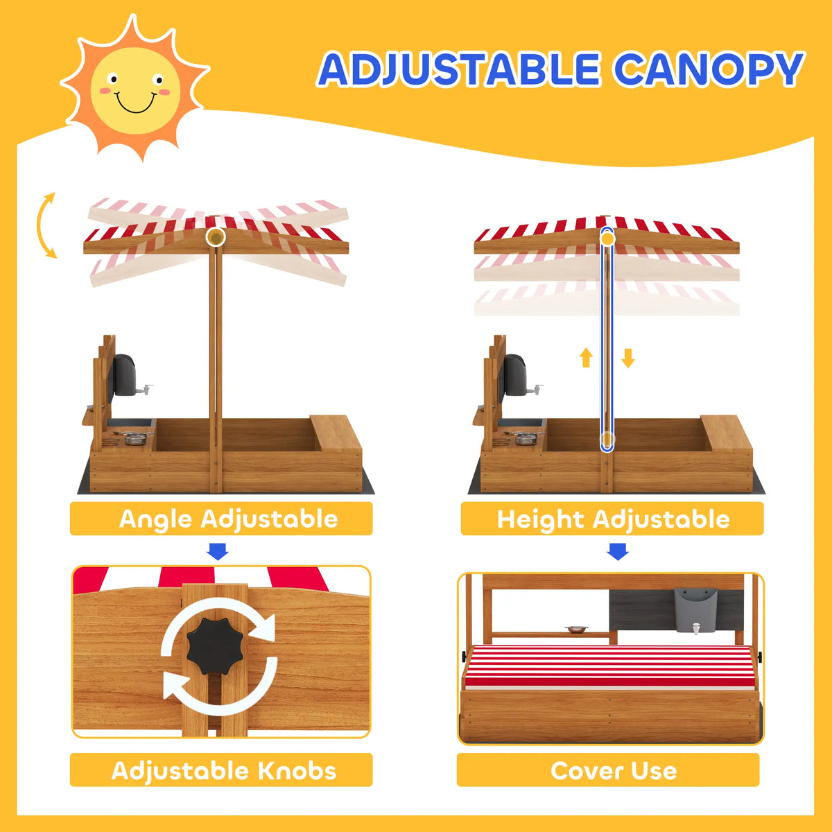 Kids Sandbox with Cover, Wooden Sand Box with Seat, Storage, 3-7 Years, Red Sandboxes & Accessories at Gallery Canada