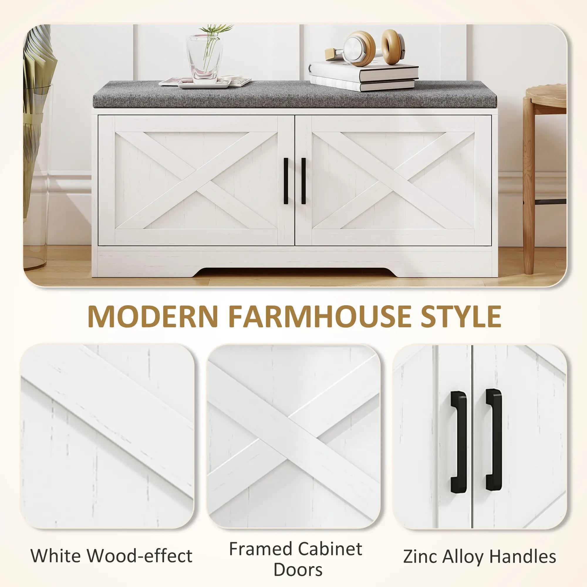 Shoe Bench With Cushion, Adjustable Shelves, Doors, White Shoe Storage Cabinets & Racks at Gallery Canada