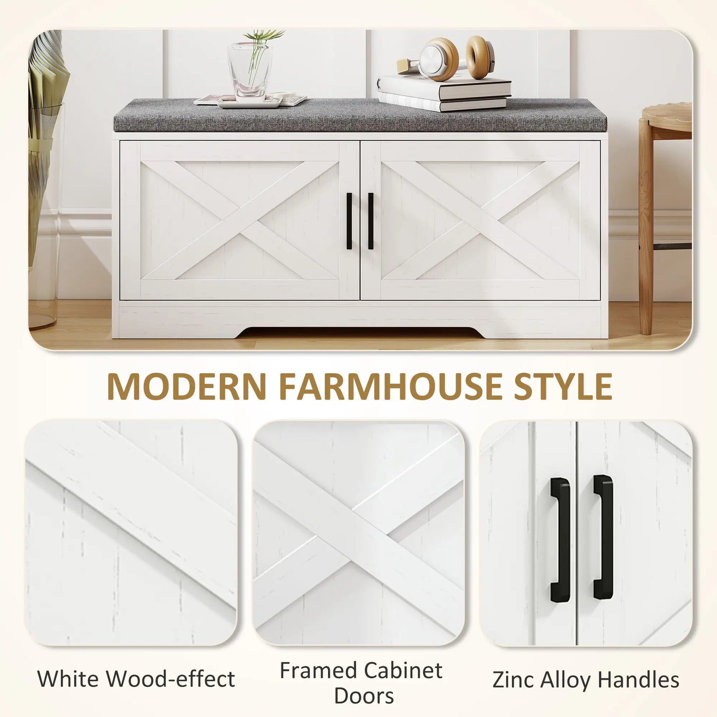 Shoe Bench With Cushion, Adjustable Shelves, Doors, White Shoe Storage Cabinets & Racks at Gallery Canada