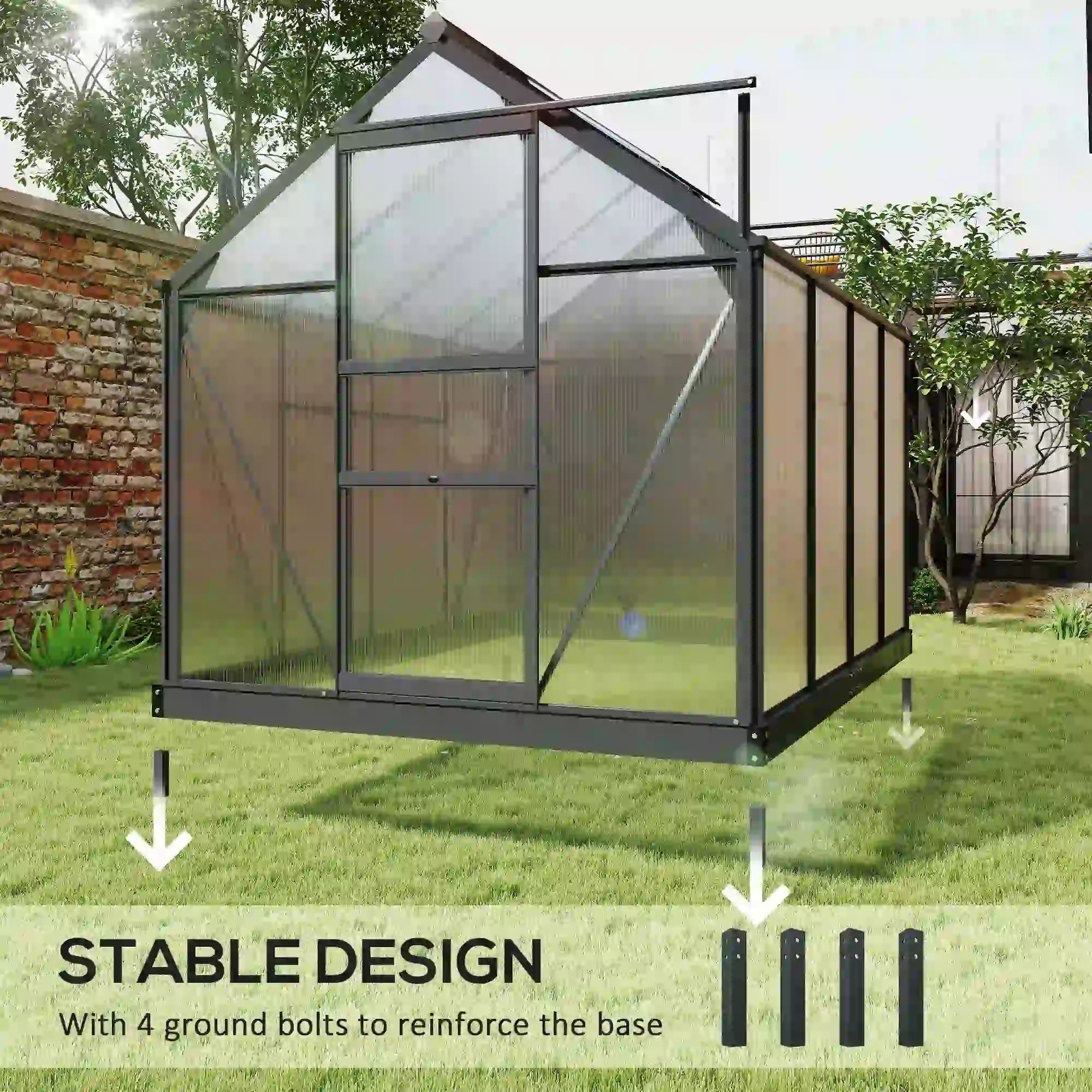 Greenhouse Garden, Outdoor Kit, PC Board Sliding Door, 6.2' x 8.3' x 6.6', Grey Walk In Greenhouses at Gallery Canada