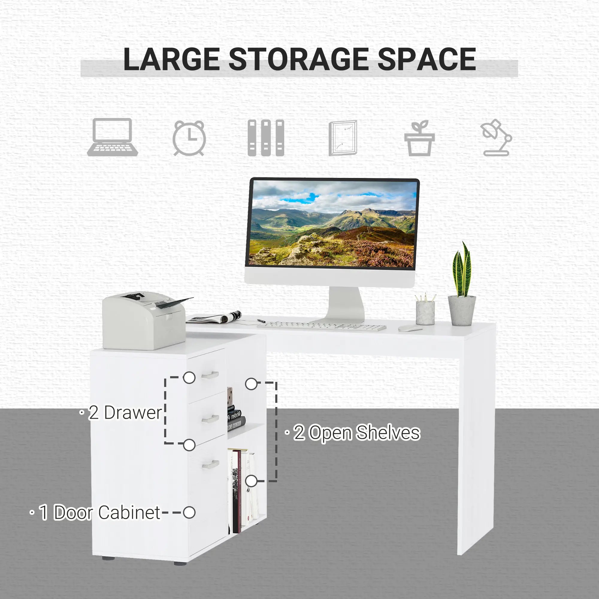 L-Shaped Corner Desk With Storage Shelf, Drawer, White Computer Desks at Gallery Canada