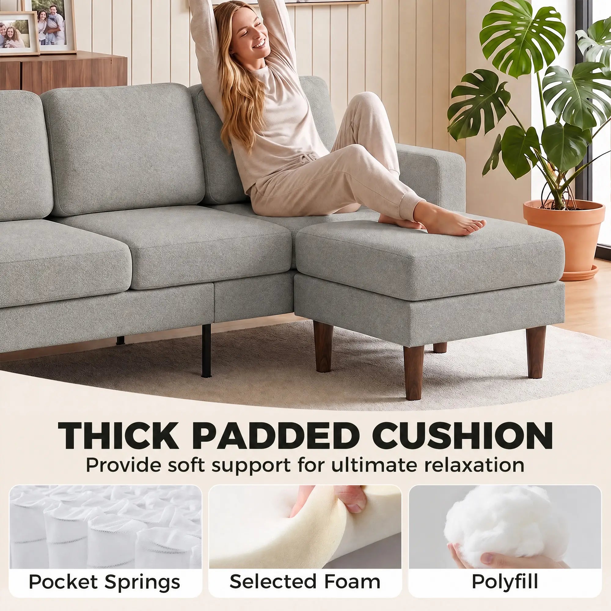 78 In L Shaped 3 Seater Sofa with Ottoman, Grey L Shaped Couchs at Gallery Canada