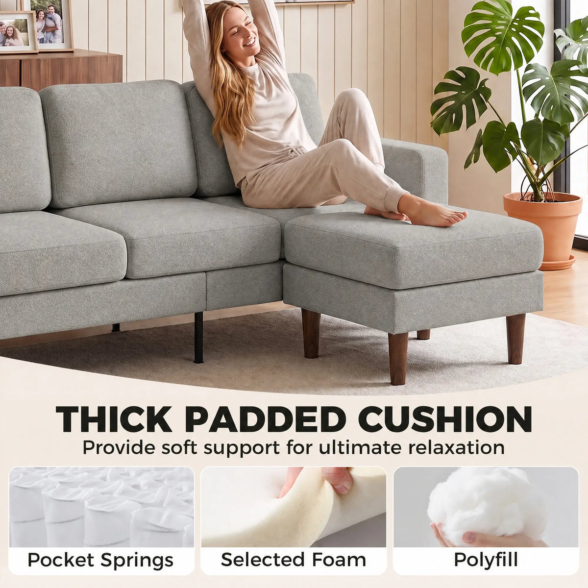 78 In L Shaped 3 Seater Sofa with Ottoman, Grey L Shaped Couchs at Gallery Canada