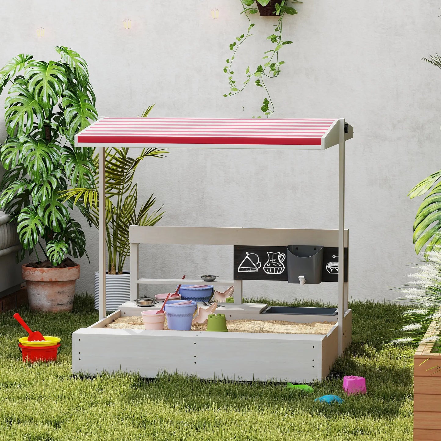 Kids Sandbox with Cover, Wooden Sand Box with Seat, Storage, 3-7 Years, Grey Sandboxes & Accessories at Gallery Canada