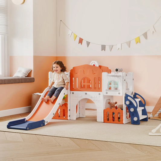 7 In 1 Toddler Slide, Basketball Hoop, Climber, Orange Gym Sets & Swings Orange, White and Dark Blue at Gallery Canada