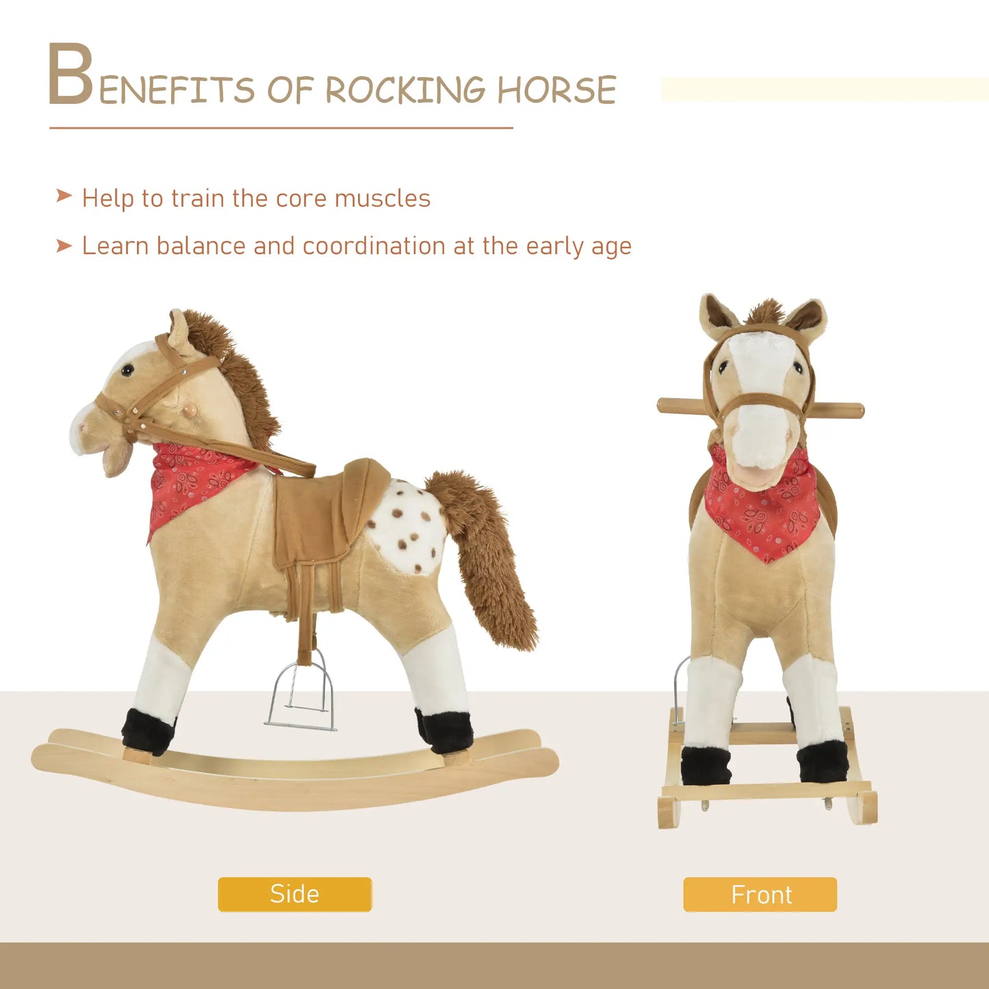 Kids Plush Ride-On Rocking Horse, Realistic Sounds, 3-6 Years, Beige Rocking Horses at Gallery Canada