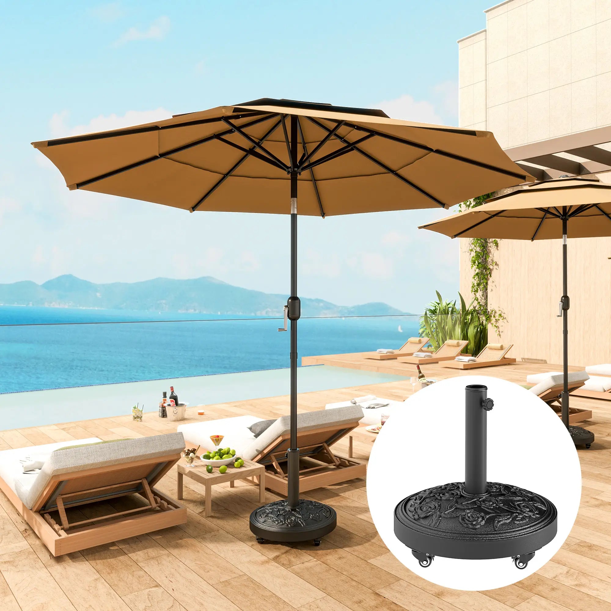 46 lbs Resin Round Patio Umbrella Base With Wheels, Black Umbrella Bases at Gallery Canada