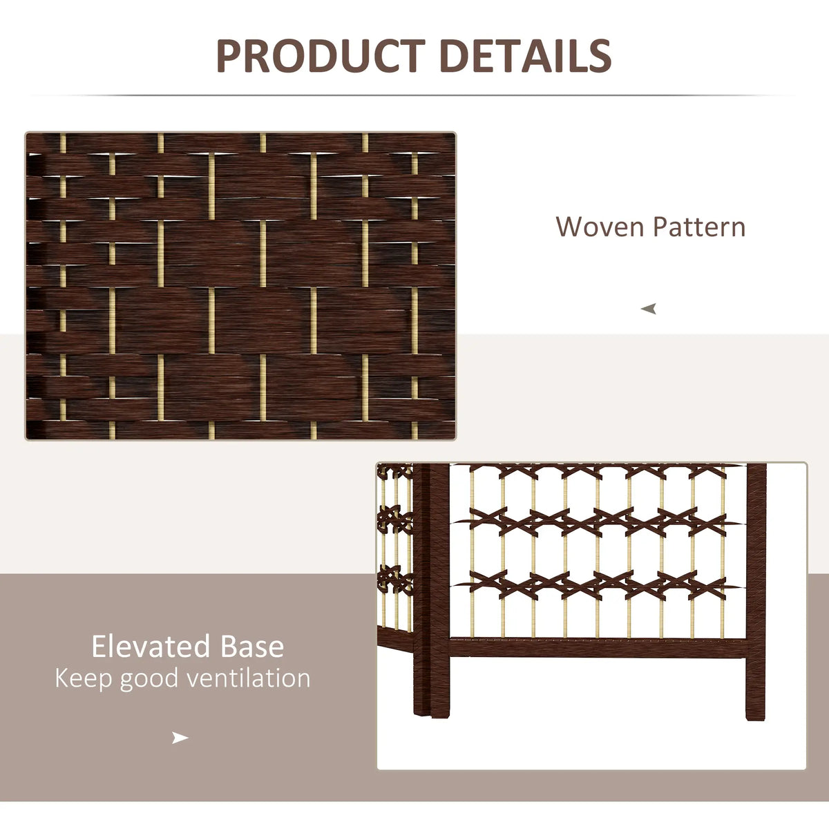 4 Panel Folding Room Divider, Portable Privacy Screen, Brown Room Dividers at Gallery Canada