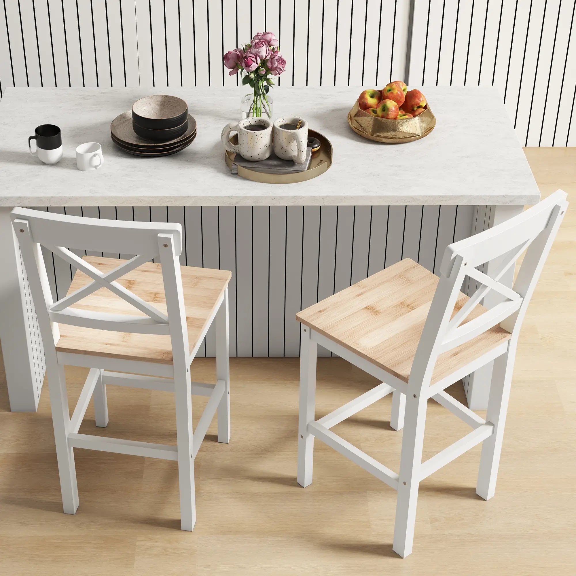 Counter Height Stools Set of 2, Farmhouse Bar Stools with Backs, Solid Wood Bar Stools at Gallery Canada